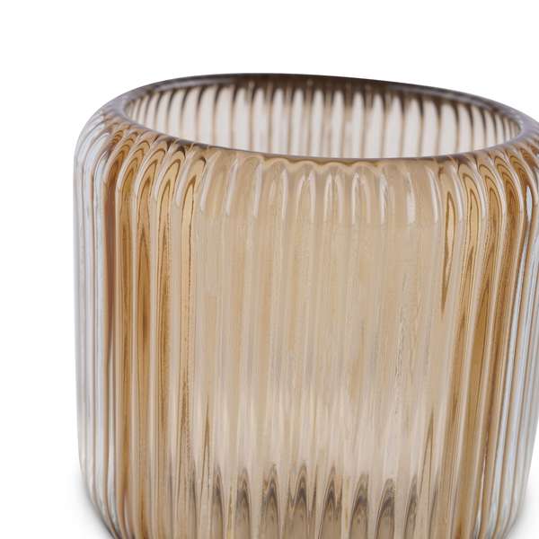 Arthur Glass Tealight Ribbed Candle Holder Dia8.5x8.5cm- Amber | Pan Home  Furnishings